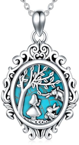 SLIACETE Natürliche Türkis Alice im Wunderland Halskette 925 Sterling Silber Damen Alice im Wunderland Schmuck Geschenk