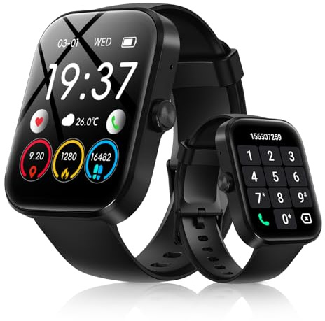 Canareen Smartwatch Damen Herren 1.91 HD mit Telefonfunktion, Schwarz | 118+ Sportmodi, IP68 Wasserdicht, Fitness Tracker, Bluetooth Anrufe, Erhalten Nachrichten, Schrittzähler für iOS Android