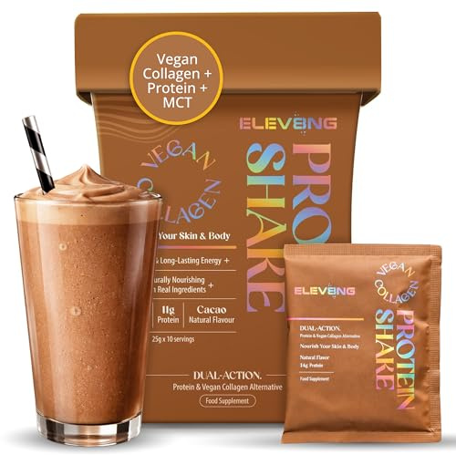 ELEV8NG Vegan Collagen Peptides Powder | Plant Based Protein with Caffeine for Hair, Skin, Nails | Keto Friendly Shake (Chocolate)