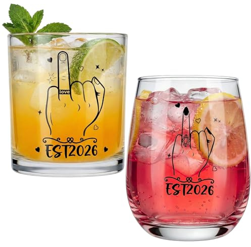 saerryor Funny Engagement Gift for Couples,Ring Finger Wine Glasses Set | Cool Bridal Shower/Wedding/Bachelorette Gift for Bride and Groom,Newlyweds,Bridal Shower,Just Married,Mr and Mrs