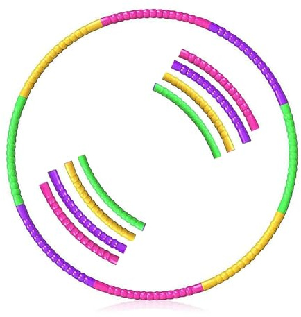 8 Teiliges Hula Hoop Reifen, Zusammenklappbarer Hula-Hoop-Reifen aus Kunststoff, Mehrfarbiger Abnehmbares Kunststoff Hulahoop, für Gymnastik, Fitness, Tanzen