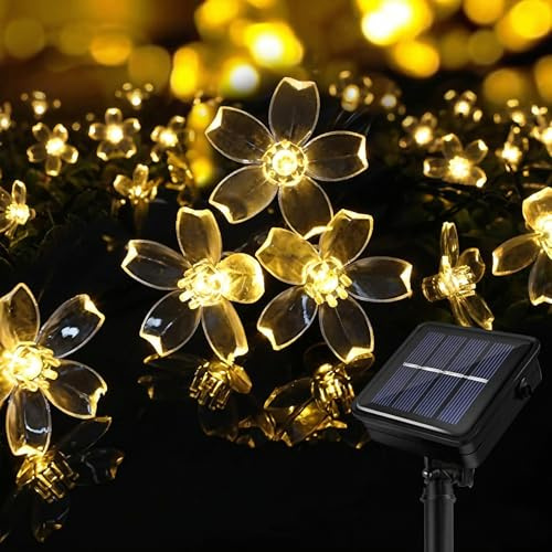 BG9D Lichterkette Außen Solar, 11M solar lichterkette außen Blume 60 LED Wasserdicht 8 Modes mit Speicherfunktion LED Blühen Blumefür Garten Terrasse Balkon Party Hochzeit Patio Dekoration