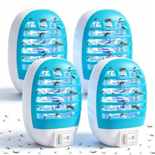 Elektrische Mückenlampe 4 Stück, Insektenvernichter Elektrischer Mückenschutz Steckdose,UV-Insektenfalle Fliegenfalle Innenbereich Mückenfalle für Schlafzimmer, Büro, Küche für Fliegen, Mücken, Motten