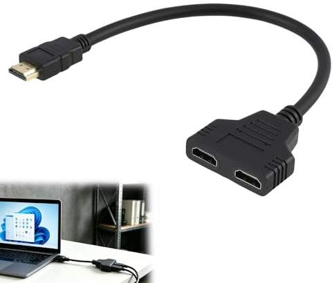 Adaptador HDMI Splitter,1 Entrada a 2 Salidas, Alta Definición 1080p Macho a Doble Hembra Divisor de Pantalla para HDTV, Monitores LED LCD, Proyectores, Soporte Simultáneo para Dos Pantallas Idénticas