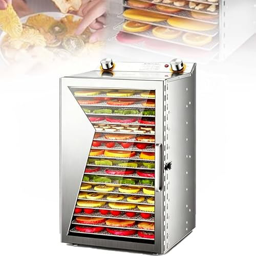 EXSHUING Essiccatore Per Frutta, Essiccatore Alimentare Commerciale 400w/800w, 6/8/12/18 Strati, Timer 0-12 Ore, 30-90°C (86-194°F), Per Carne, Pesce, Verdure E Snack Per Cani(18 Trays)