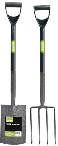 Draper 83971 Gartengabel und Spaten-Set aus Karbonstahl, Gartengeräte mit langem Griff