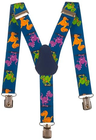 Olata Children’s Elasticated Dinosaur Design Y-Shape Braces/Suspenders (1-5 Years) - 2.5cm. Dark Blue