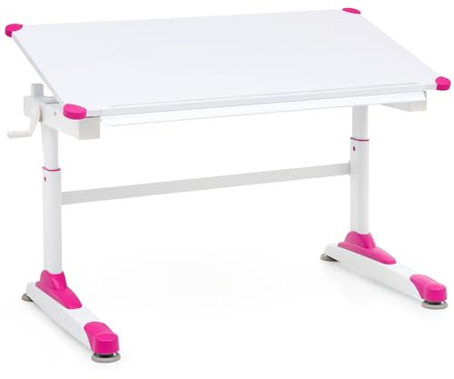 Wohnling Design Kinderschreibtisch WL5.759 Holz 119 x 67 cm Pink/Weiß Maltisch, Neigbarer Mädchen Schülerschreibtisch, Höhenverstellbarer Kinder - Schreibtisch, Kindertisch Tischgestell Metall
