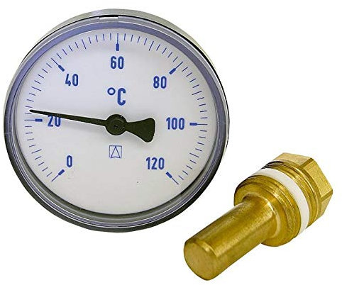 WITTKOWARE Bimetall-Thermometer, DN15 (1/2), Ø 63mm, 0 bis +120°C, blau