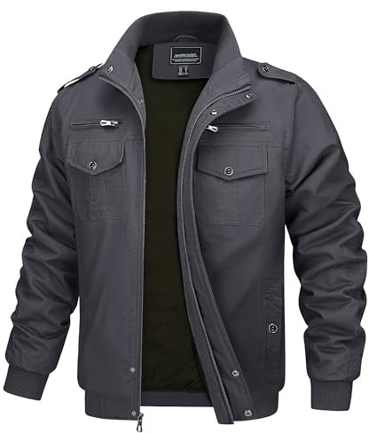 MAGCOMSEN Jacke Stehkragen Herren Übergangsjacke Frihling Fliegerjacke Casual Cargo Jacke Outdoor Leicht Herrenjacke, Grau M