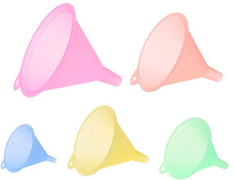 Ogquaton Entonnoir en Plastique coloré, 5 pièces, Petit, Moyen, Grand, variété, Huile Liquide, Cuisine, Ensemble 7x7cm; 8.5x9cm; 10x10.5cm; 11x12cm; 12.5x13cm Durable et utile