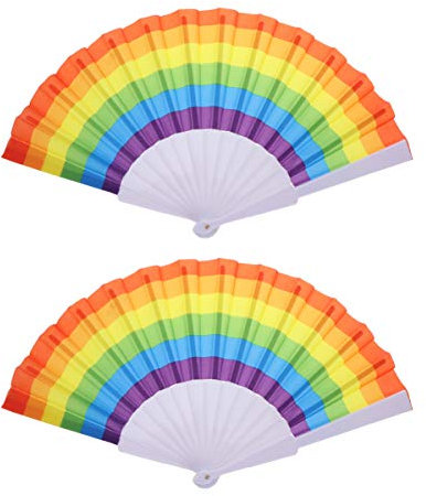 SUPVOX 2pcs Plastic Rainbow Folding Fans Handheld Fans Rainbow Themed Party Favor Gay Pride LGBT 23cm