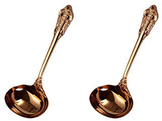 Roségold Besteck-Set Barock, Antik Look, 18/10 Edelstahl Spiegelpolierte, für Haus, Küche, Restaurant, Hochzeit, Partys, Nachmittagstee, Suppe Löffel mit tiefer Schale 2-teiliges, Länge 16.5cm