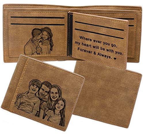 Personalisierte Foto Geldbörse Herren, Gravierte Bild Leder Brieftasche