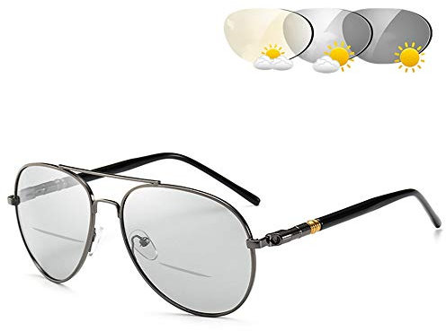 Sun Photochromic Bifocal Reading Glasses Metal Frame Intelligent Transition Color Changing UV400 Lenses Outdoor Driving Fishing Readers,Gun color,+ 2.50