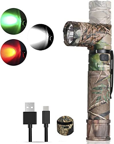 NICRON B70P LED Taschenlampe 1200 Lumen mit Rotlicht und Grünlicht, Magnet, USB Wiederaufladbare 90 Grad Drehbar Kopf IP65 Wasserfest für Outdoor Nachtsicht 100 Stunden Lebensdauer