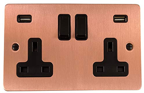 G&H FRG910B Flat Plate Rose Gold 2 Gang Double 13A Switched Plug Socket 2.1A USB