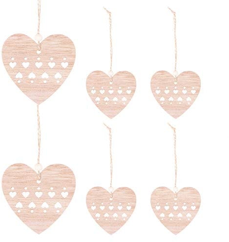 SPRINGOS Christbaumschmuck-Set aus Holz, 6 STK., Holzanhänger, Ornament, Anhänger, Weihnachten Christbaumanhänger, DIY (Herzen)