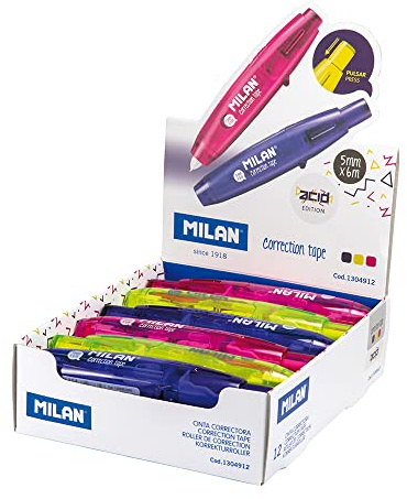 MILAN 1304912 Caja EXPOSITORA Cintas CORRECTORAS con PULSADOR 5 MM X 6 M Serie Acid, Multicolor, 12 Unidad (Paquete de 1)