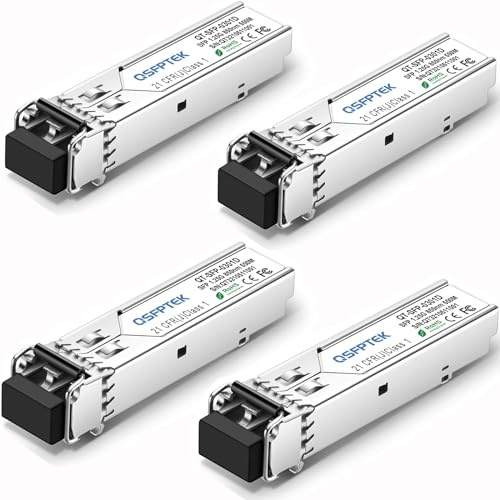 QSFPTEK 4Pack 1000Base-SX Gigabit SFP Transceiver, 850nm 550m DDM 1G SFP Modul, SFP to LC Modul MMF, Mini-GBIC for Cisco GLC-SX-MMD, Meraki MA-SFP-1GB-SX, Mikrotik, Supermicro, Ubiquiti, Netgear