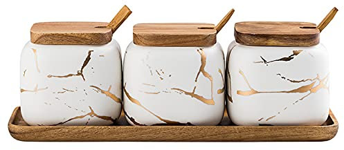 Lot de 3 pots à épices en céramique - Pour condiments et condiments