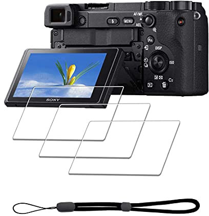 iDaPro Displayschutz schutzfolie für Sony Alpha A6600 A6400 A6300 A6100 A6000 A5000 + Handschlaufe [3+1Stück] Schutzglas Tempered Glass Screen Protector 9H Härte Gehärtetes Glas
