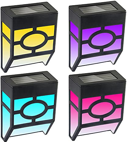 4Pack Luci di Recinzione Solari Bianche Calde, Applique da Esterno Led, Illuminazione Parete Solare per Gradini, Scale e Ringhiera