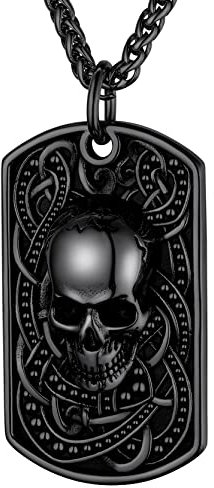 GoldChic Dog Tag Calaveras Negro, Chapa Militar Hombre con Craneos Diablo Skull Necklace