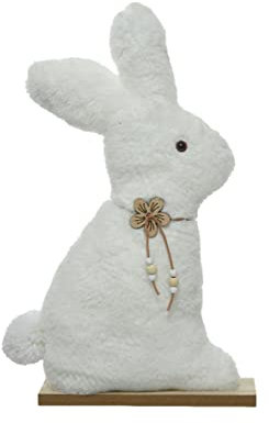 Decoris Osterhase Deko Aufsteller 40cm Plüsch Holz Osterdeko Dekofigur Hase Frühling weiß