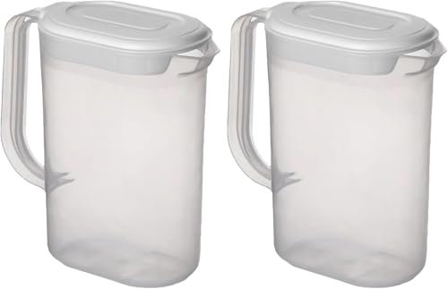 ANGIX Fridge Door Jug with Handle | Plastic Pitcher Container with Lid and Pouring Spout, Versatile Transparent Spill Proof - Space Saving Jug - 1.5 L Capacity (x2)