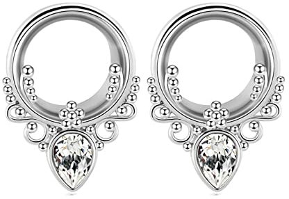 Beydodo Piercing Plug 16MM Edelstahl, Ohr Tunnel Silber mit Filigran Zirkonia Tunnel Ohrringe Expander 2PCS