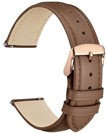WOCCI 20mm Blumen Uhrenarmband für Damen, Echtes Leder, Schnellverschluss, Roségoldener Schnalle (Braun)