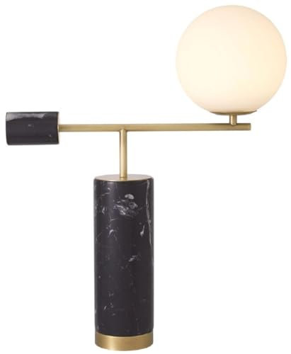 Casa Padrino Luxus Tischleuchte Antik Messing/Schwarz/Weiß 51 x 20 x H. 62,5 cm - Marmor Schreibtschleuchte mit Glas Lampenschirm - Luxus Kollektion