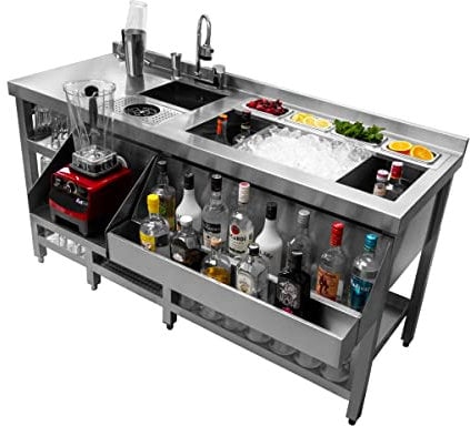 Deluxe Cocktail Bar Station Theke Cocktailtheke Bartheke Cocktailbar Cocktail-Station Arbeitsfläche Isolierter Eisbehälter 360 Grad Schwenkbarer Wasserhahn Shaker Inklusiv Edelstahl Gastro Profi