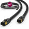 HB-DIGITAL 25m Câble RJ45 CAT 8 Cordon de brassage - Certifié GHMT - Cable Réseau Blindé AWG 24 S/FTP LSZH 40Gbps 2000MHz cuivre pur avec connecteurs dorés pour Switch PC TV Console de Jeux - Noir