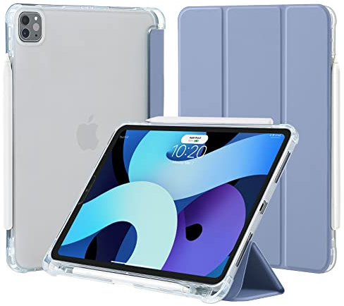 4UBonLife Funda para iPad Pro 11 Pulgadas 2022/2021/2020/2018 (4.ª 3.ª 2.ª 1.ª Generación), Cubierta Cover TPU Suave, Carcasa Delgada con Portalápiz Compatible con Carga de Pencil 2, Gris Lavanda