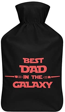 Best Dad In The Galaxy Rubber Water Bottle with Soft Plush Cover Injection Hot Water Bag for Winter Hand Feet Cold Protection 1000ML