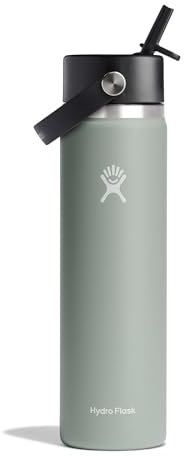 HYDRO FLASK - Water Bottle 709 ml (24 oz) - Vacuum Insulated Stainless Steel Water Bottle with Flex Straw Cap - BPA-Free - Wide Mouth - Agave