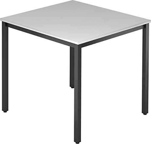 bümö Multifunktionstisch grau, Tisch 80 x 80 cm, Tischfuß vierkant in schwarz - einfacher Tisch klein, Besprechungstisch System D-Serie, Konferenztisch, Meetingtisch, Mehrzwecktisch, Pausentisch