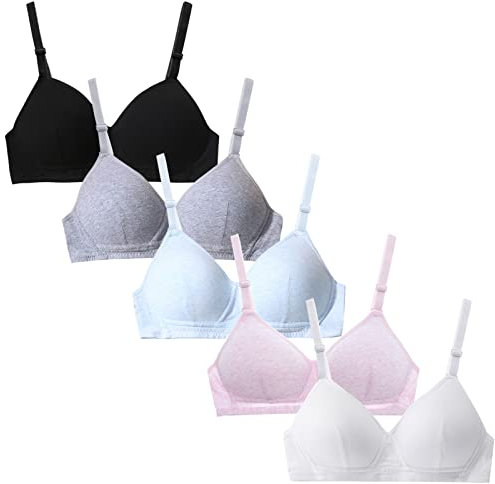 FEOYA Girls Sports Bras - Wire Free, Padded, Adjustable Straps - 5PCS-Color 3,34/75AB