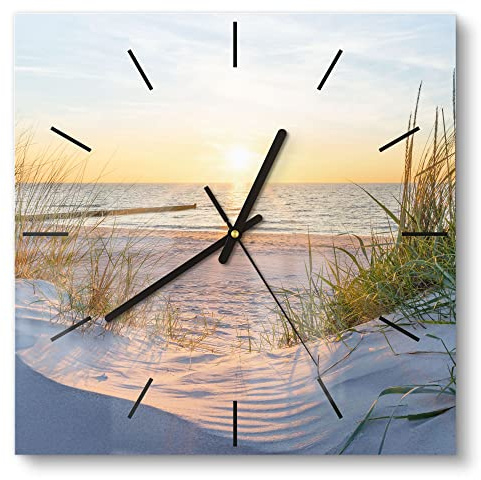DEQORI Glasuhr | 30x30 cm | Motiv Abendsonne an der Ostsee | ausgefallene leise Design Uhr aus Glas | Wanduhr für Wohnzimmer & Küche | moderne Hingucker Uhr für die Wand