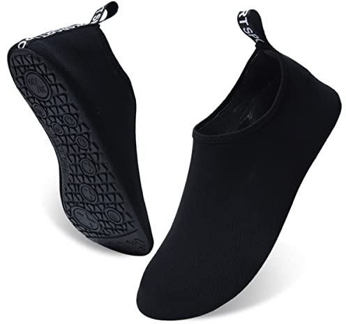 AUXDIQ Schwimmschuhe Badeschuhe Aquaschuhe Surfschuhe Wasserschuhe Strandschuhe Barfuß Schnell Trocknend für Damen Herren, Stil 3 Schwarz, 38/39 EU