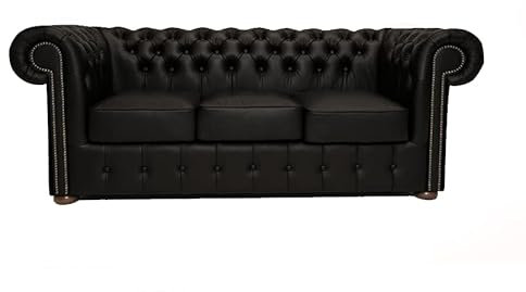 Chesterfield Sofa Class - The Chesterfield Brand | 3 Sitzer Sofa | 100% Leder, handgefertigt, Original Chesterfield | Breite 200 cm | Mattschwarz