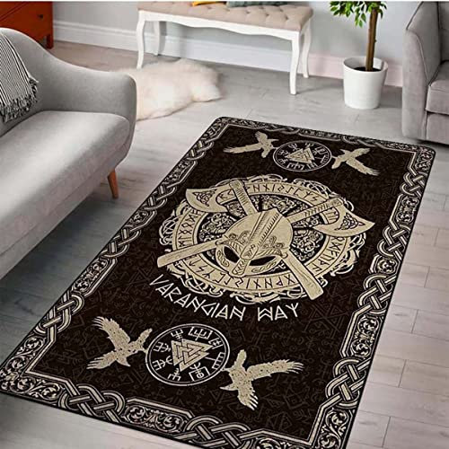 NESKX 3D Teppich Wohnzimmer Vikings 80X160 Teppich Schlafzimmer Wikinger Kurzflor Waschbar rutschfest,Teppich Kinderzimmer Mädchen Jungen,A13