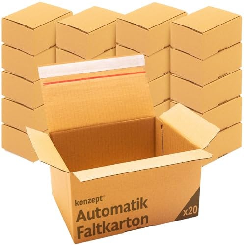 Konzept 11 - Versandkarton 20x15x15cm Set 20 Stk. Faltkartons mit Deckel Selbstklebend, Kleine Kartons zum Verschicken, Verpackung, Verschiedene Größe
