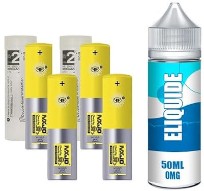 Pack de 4 accus MXJO 3000mA 18650-35A + fiole de 50ML eliquide MB - Sans Tabac - Sans Nicotine