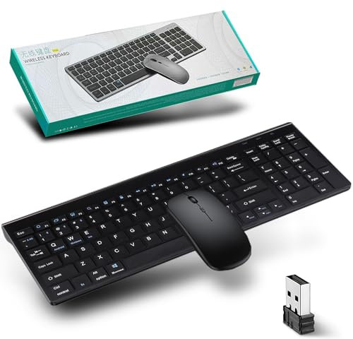 Justdfine Kabellose Maus-Tastatur, 2,4 GHz & Bluetooth, Tastatur mit Ziffernblock, Leise, für PC/Laptop/Mac, QWERTY