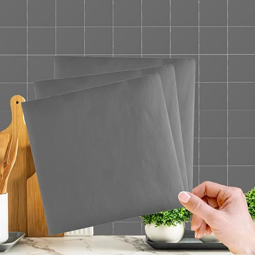 WALPLUS 50 PCS Küchenfliesen Selbstklebend 15x15cm Fliesensticker Küche Abnehmbare Klebefolie Fliesen Starke Haftung Selbstklebende Küchenspritzwand Grau Klebefliesen Bad Küche Wand Aufkleber