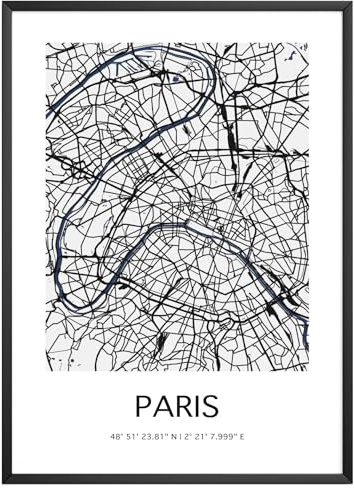 MJ-Graphics - Stadtkarte-Poster Paris - Bild mit schöner Karte & Koordinaten | Wandbild Din A2 in Galerie Qualität mit extra dickem 300g Posterpapier - FineArt Kunstdruck ohne Bilderrahmen