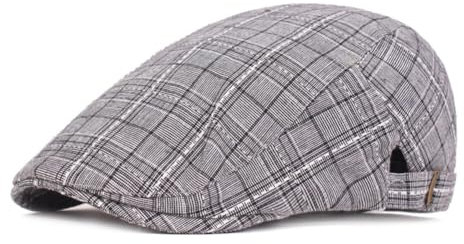 Herren Flat Newsboy Hut Klassische Newsboy Cap Trendy Flat Cap Baumwolle Efeu Cap mit Gitter Baskenmütze für Outdoor Täglichen Gebrauch, Hellgrau, 21.7in-23.6in